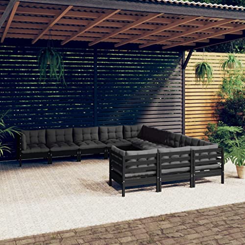 ZQQLVOO Lounge Sessel Terrassenmöbel Terassenmöbel Außen11-tlg. Garten-Lounge-Set mit Kissen Schwarz Kiefernholz
