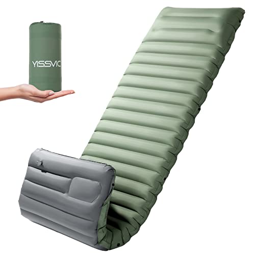 Yissvic Isomatte Camping Isomatte 10cm Dicke Schlafmatte mit Fußpumpe Isomatte Selbstaufblasend Ultralight für Wandern Outdoor Graugrün