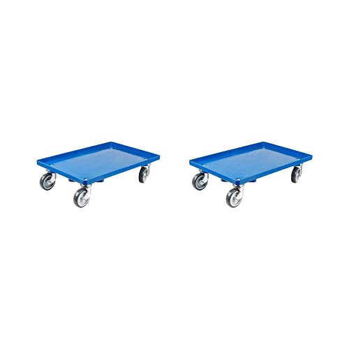 SparSet 2X Transportroller für Euroboxen 60x40cm mit Gummiräder blau | Geschlossenes Deck | 4 Lenkrollen | Traglast 300kg | Kistenroller Logistikroller Rollwagen Profi-Fahrgestell