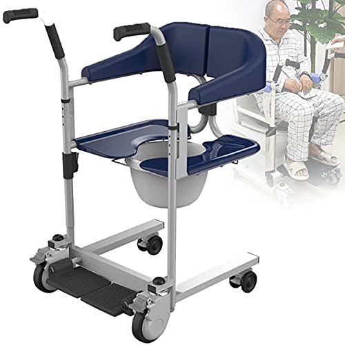 ZLNY Badezimmer-Rollstühle, Patienten-Transfer-Stuhl, Toiletten-Badestuhl Für Behinderte Ältere Menschen, Multifunktionaler Ganzkörper-Patienten-Transfer-Lifter Für Ältere Menschen,Blau,Excellent2