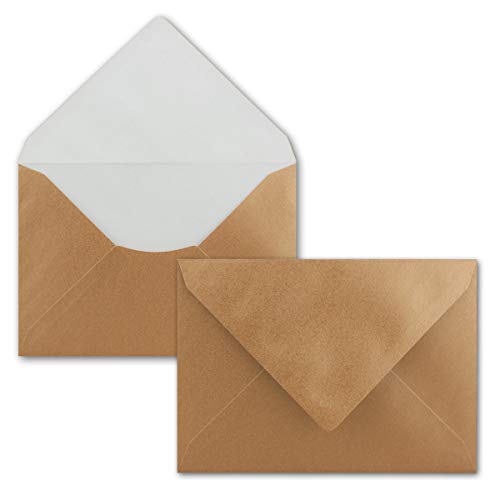 75 Brief-Umschläge - Metallic Kupfer - DIN C6 - 114 x 162 mm - Kuverts mit Nassklebung ohne Fenster für Gruß-Karten & Einladungen - Serie FarbenFroh