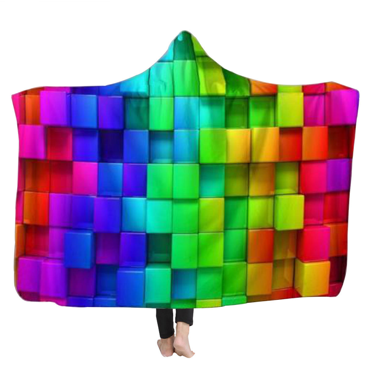 Warme 3D Farbige Würfel Mit Kapuze Decken Tragbare Soft Handtuch Plüsch Matte Für Erwachsene Kid