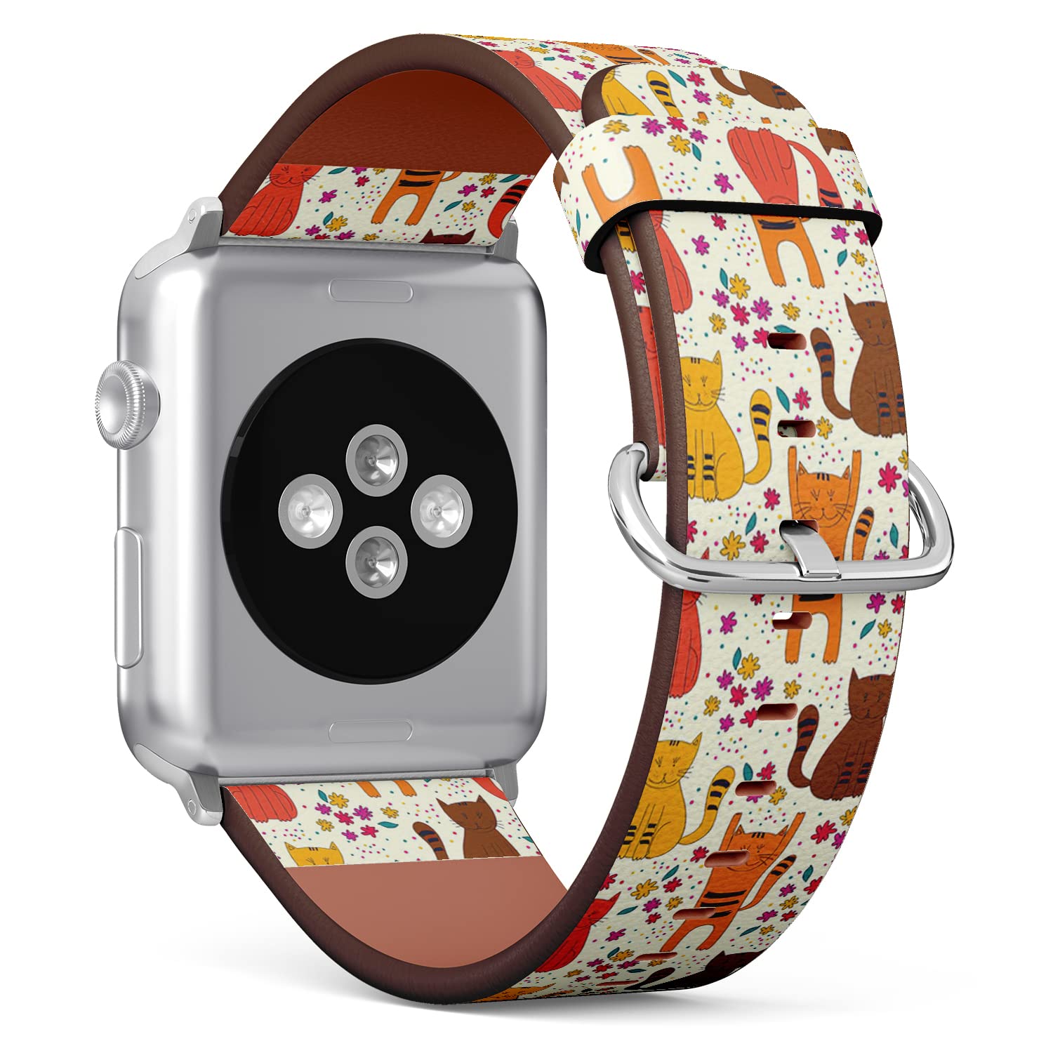 IKIKI-TECH Kompatibel mit Apple Watch-Armband, 38 mm, 40 mm, 41 mm (niedliches lustiges Cartoon-Katzen-Muster), Ersatzarmband aus veganem Leder für iWatch Serie 8, 7, 6, 5, 4, 3, 2, 1 Ultra SE