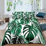 Palmblatt-Bettwäsche-Bettbezug für Kinder, Teenager, Erwachsene, Palme, grüne Pflanzen, Bettbezug, Bettbezug mit Naturmotiven, 135x200cm Einzel-Bettwäsche-Set, 36