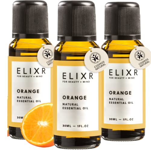 ELIXR Orangenöl I 100% naturreines ätherisches Öl Orange zur Aromatherapie I Zertifizierte Naturkosmetik I 3 x 30 ml I Duftöl Orange, Orange Oil