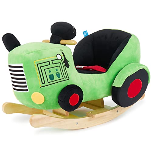 Bieco Plüsch Schaukeltier Feuerwehr Auto | Kinder Schaukelstuhl | Sicherheitsgurt | Baby Schaukel | Schaukel Kleinkind | Schaukeltier Baby Zimmer | Baby Schaukelwippe ab 9 Monate | Schaukelpferd Holz