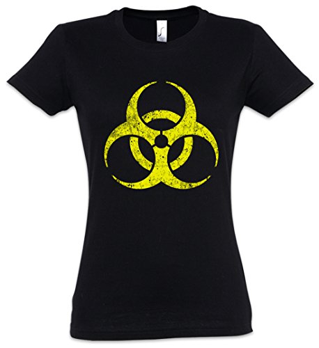 Urban Backwoods Black Biohazard Vintage Symbol Damen T-Shirt Schwarz Größe XL