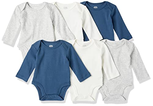 Amazon Essentials Baby Long-Sleeve Bodysuits Kostüm Kleinkinder, Marineblau/Grau meliert/Weiß, 12 Monate, 6er-Pack