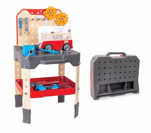 Hape E3036 - Kinder-Werkbank mit Werkzeug-Zubehör, Spielset, Spielhöhe einstellbar, 40x84x45cm