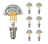 Edison LED-Lampe G45 / G14 4W, LED-Glühbirne mit Silberner Spitze, 40-Watt-Äquivalent, Kandelabersockel E14, Warmweiß 2700K, Dimmbar Verspiegelte Glühbirne 6Stück