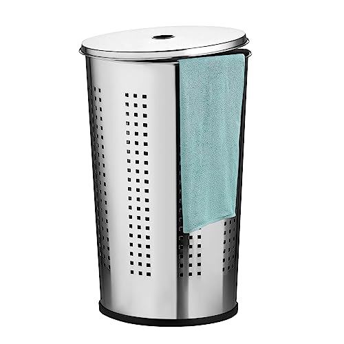 Ribelli Wäschebox Wäschekorb mit Deckel Wäschetonne 50 Liter Edelstahl - praktische Wäschesammler in V-Form mit Luftlöchern auch als Wäschesortierer geeignet