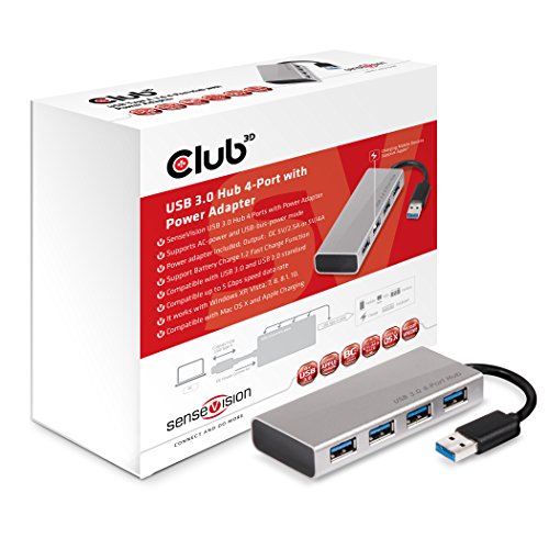 Club 3D CSV-1431 USB 3.0 Hub 4-Port mit Netzteil silber