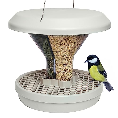 Vogel-Futtersilo Davos SMART Birds. Füttern Sie Vögel - Nicht Nagetiere! Robust & zuverlässig zum Aufhängen. 2 Futterkammern. Made in EU. Hellgrau