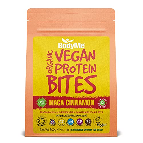 BodyMe Bio Vegane Protein Snacks Bisse | Roh Maca Zimt | 500g | 100 Bisse | Mit 3 Pflanze Proteine