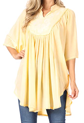Sakkas 3790 - Martina Delicate Embroidered Tie Dye Poncho Top/Cover Up - Solid Sand - OS
