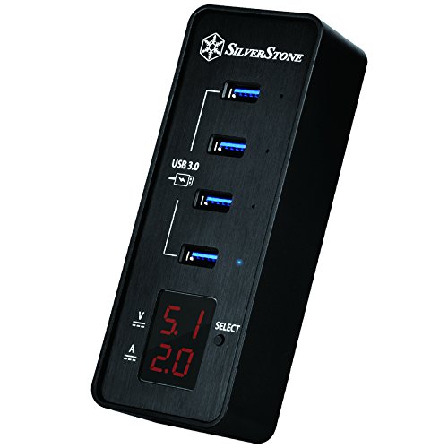 SilverStone SST-EP03 - 4-Port USB 3.0 Hub mit Display, unterstützt Stromabgabe bis zu 2A je USB-Anschluss, OVP, OCP