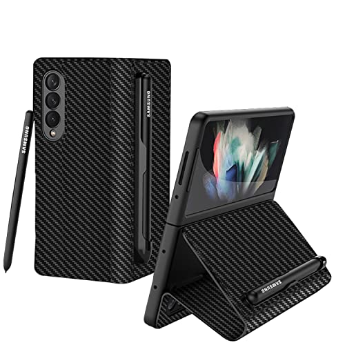 SHIEID Ledertasche für Samsung Galaxy Z Fold 3 5G, Z Fold 3 Hülle Case with S Pen Holder, Klappbildschirm Handyhülle für Samsung Z Fold 3 5G-Kohlefaser