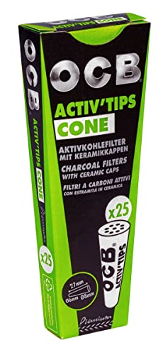 OCB 20154 Activ Tips Cone konischer Form 20 Packungen a 25 Aktivkohlefilter, Papier