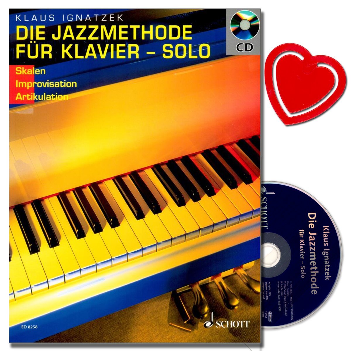 Die Jazzmethode für Klavier - Jazzimprovisation für Anfänger, fortgeschrittenere Pianisten mit CD,Übungen und Aufgaben [Noten/Sheetmusic] mit bunter herzförmiger Notenklammer