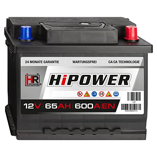 HR HiPower Autobatterie 12V 65Ah 600A/EN Starterbatterie ersetzt 55Ah 60Ah 62Ah 63Ah