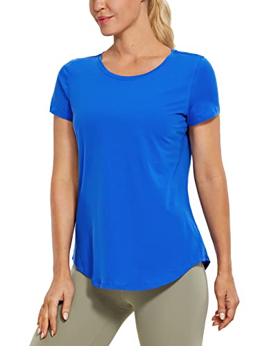 CRZ YOGA Damen Sport Fitness Shirt Sportbekleidung - Laufshirt Kurzarm,Performance T-Shirt für Damen Starkes Blau 40