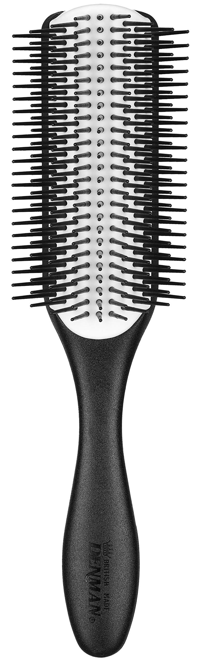 Denman Haarbürste D4N (Langhaarbürste), zum Stylen und Glätten langer Haare, antistatisches Gummikissen und Nylonborsten, 9-reihig, schwarz/weiß