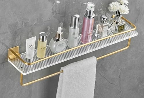 ROBOTA Badezimmerregal, Handtuchregal, wandmontiertes Spiegelfrontregal, gebürstetes Gold-50 langes Regal mit Stange
