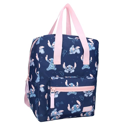 STITCH Simply Kind Rucksack Tasche mit Griffen von Lilo und Stitch Disney - Rucksack für Jungen | Schule | Freizeit - Maße 30 x 23 x 13 cm, Blau und Rosa, Einheitsgröße