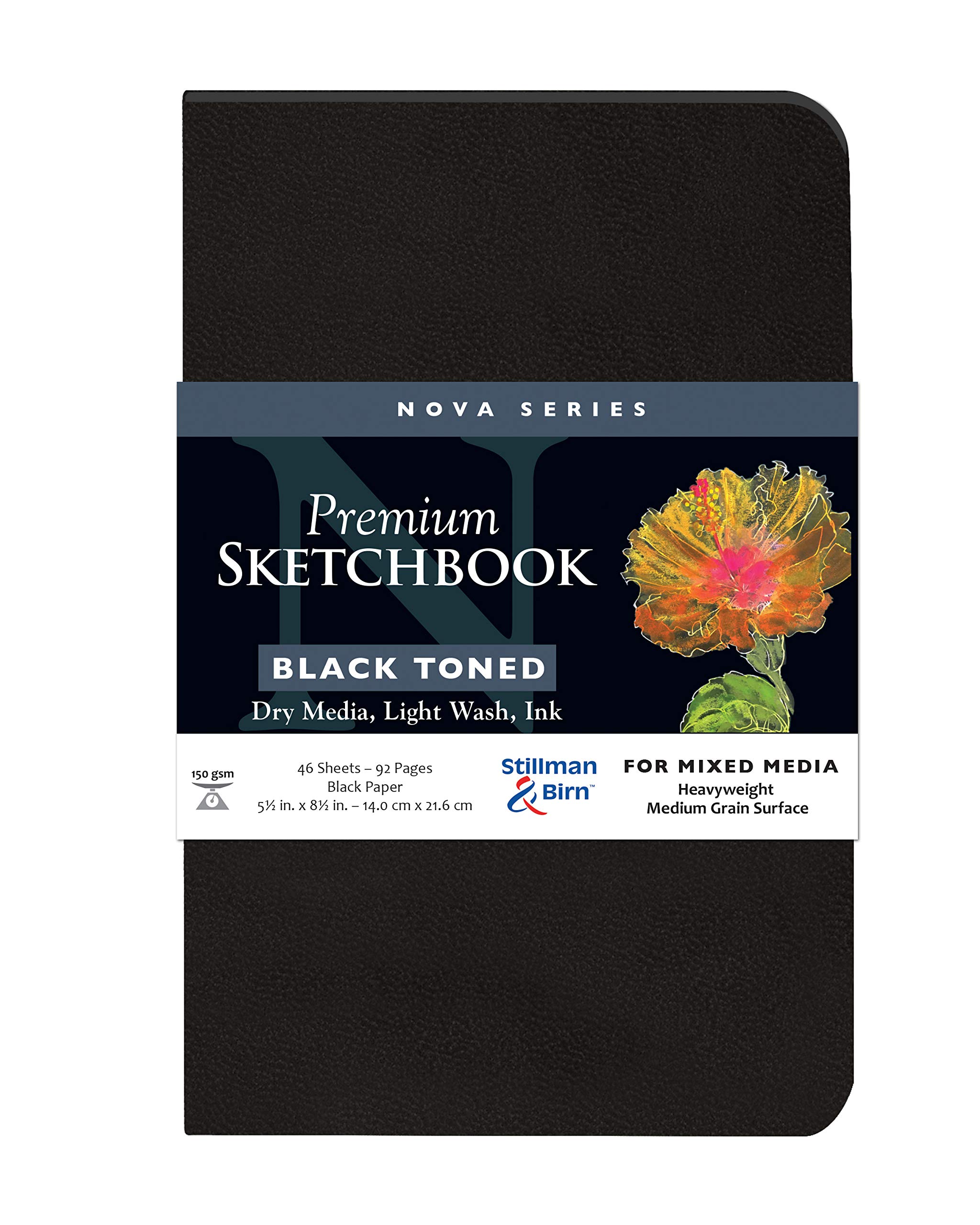 Stillman & Birn Nova Series schwarzes Softcover-Skizzenbuch, 14 x 21,6 cm, 150 g/m² (schwer), schwarzes Papier, mittlere Körnung