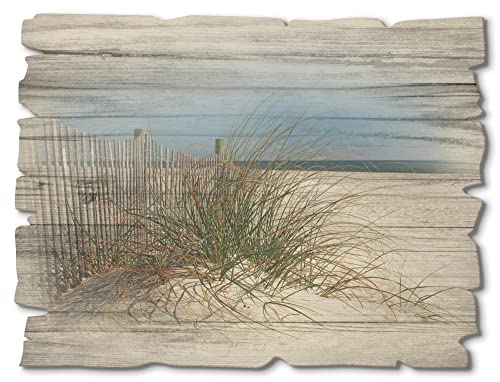 Artland Wandbild aus Holz Shabby Chic Holzbild rechteckig 40x30 cm Querformat Strand Gräser Meer Nordsee Sand Düne Küste Maritim T5MA