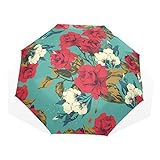 ISAOA Automatischer Reise-Regenschirm,kompakt,faltbar,Schöne Rosenblume,Winddicht Stockschirm,Ultraleicht,UV-Schutz,Regenschirm für Damen,Herren und Kinder