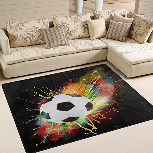 Use7 Aquarell-Teppich, Fußball, Fußball, für Wohnzimmer, Schlafzimmer, Textil, mehrfarbig, 160cm x 122cm(5.3 x 4 feet)