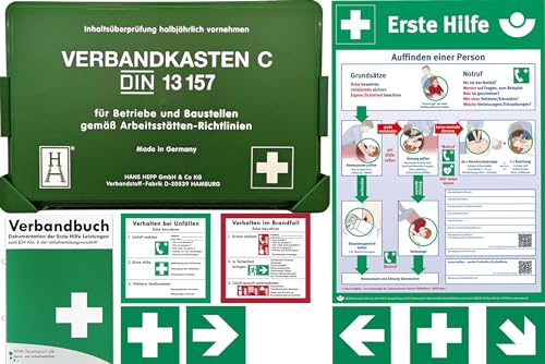 Betriebsverbandkasten - 2 in 1 Erste-Hilfe - Erfüllt aktuelle DIN 13157 für Betriebe + DIN 13164 (KFZ) inkl. Verbandbuch + BG-INFO-Komplett-Paket