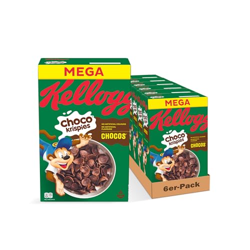 Kellogg's Choco Krispies Chocos (6 x 580 g) – schokoladige Cerealien verwandeln die Milch in Kakao – knusprige Cereal-Chips mit Schokoladengeschmack für maximalen Frühstücks-Spaß