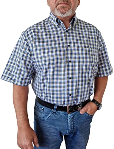 eterna, Kariertes Twill-Kurzarmhemd mit Brusttasche, Comfort Fit Größe 48, Farbe Khaki