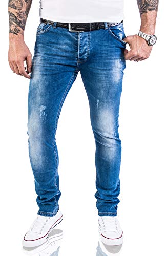 Rock Creek Designer Herren Jeans Hose Stretch Jeanshose Basic Slim Fit [RC-2132 - Blue Washed - W33 L30]