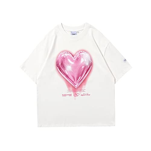 YYCHER Herz Übergroßes Vintage T-Shirt Herren Neuer Sommer Druck Grafik Damen T Shirts Harajuku Streetwear T Shirt für Herren Top (Farbe: Weiß, Größe: XL)