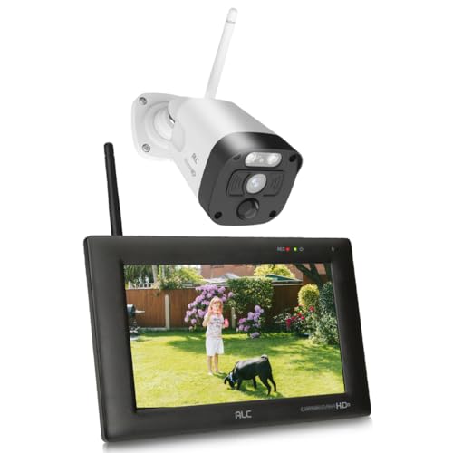 SecuFirst Überwachungskamera Aussen mit Innen Monitor, 7 Zoll Touchscreen Babyphone mit Kameraüberwachung, Kabellos ohne WLAN, mit PIR AI Bewegungsmelder, 32GB SD-Karte, Gegensprechanlage,Weiß,CWL401W
