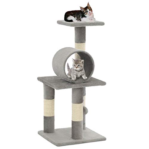 Festnight Katzen-Kratzbaum | Stabiler Kletterbaum Sisal | KatzenKratzbaum | Grau 65 cm