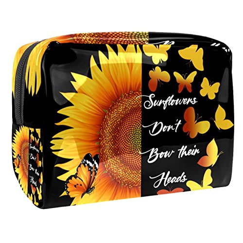 Make-up-Tasche für Frauen,wasserdichte Make-up-Tasche,Reise-Kosmetiktasche,Schmetterlingssprache der Sonnenblume Drucken