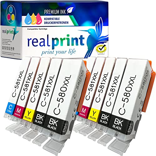 realprint 10 XXL Druckerpatronen mit Chip ersetzen Canon PGI-580 CLI-581 passend für die Drucker Canon Pixma TS705 (a) TS6350 (a) TS9550