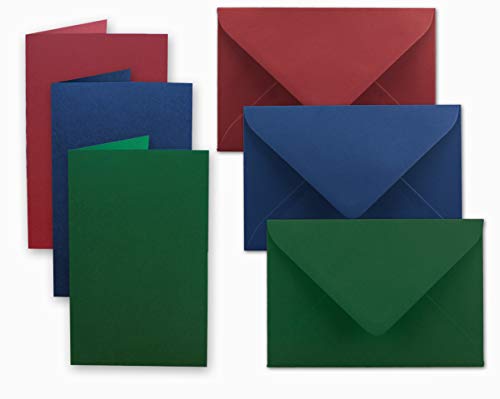Kartenpaket DIN A6 / C6 - Dunkelrot/Dunkelblau/Dunkelgrün - 60 Sets - Faltkarten mit Falz A6-10,5 x 14,8 cm & Umschläge C6-11,5 x 16 cm - ideal für Weihnachten, Grußkarten und Einladungen