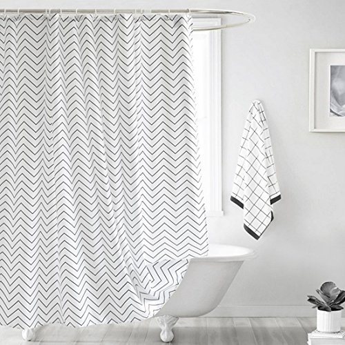 Duschvorhang waschbar Vorhang Digitaldruck inkl. Vorhangringe Anti Schimmel Welle Zick Zack Motiv Badezimmer Badewanne (240 x 200cm BxH)