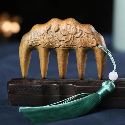 Sandelholz-Massagekammkopf, Meridiankamm, einseitiger Schnitzkamm mit breiten Zähnen, runden Zähnen, dicken Zähnen, verdickter Ganzholzkamm (Size : Style 4)