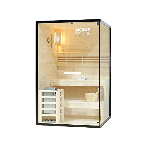 Home Deluxe - Traditionelle Sauna - Shadow M - 120 x 120 x 190 cm - für 2 Personen - hochwertiges Fichtenholz, inkl. Saunaofen, Saunazubehör I Dampfsauna Aufgusssauna Finnische Sauna Bio Sauna