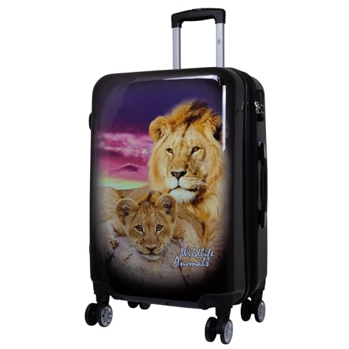 Trendyshop365 City-Koffer Hartschale mittelgroß 67 cm - Löwe mit Baby