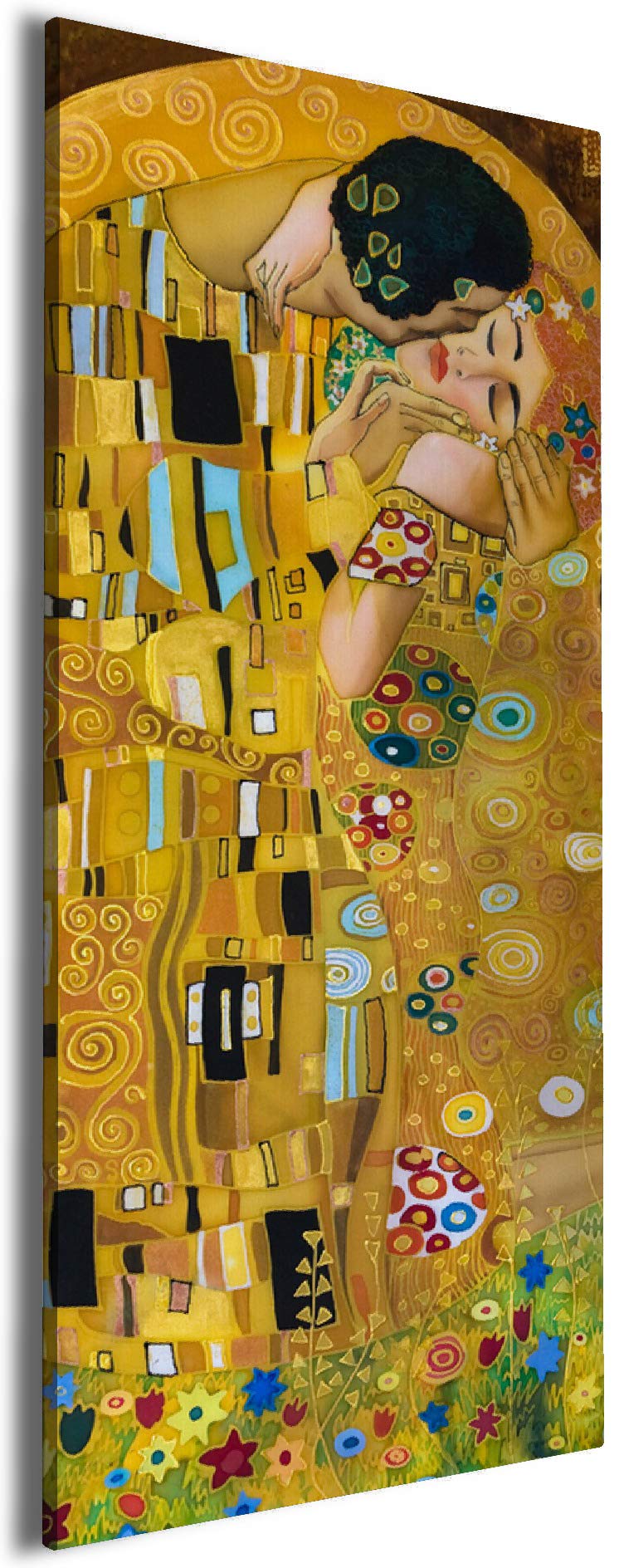 Wallario XXL Leinwandbild Der Kuss von Klimt - Wandbild 60 x 150 cm Brillante lichtechte Farben, hochauflösend, verzugsfrei, Kunstdruck