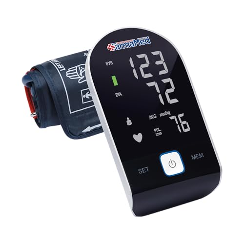 FARMAMED Tragbares Digitales Oberarm-Blutdruckmessgerät, 180 Speicherplätze, 2 Benutzer, großer LED-Bildschirm, Etui im Lieferumfang enthalten Schwarz