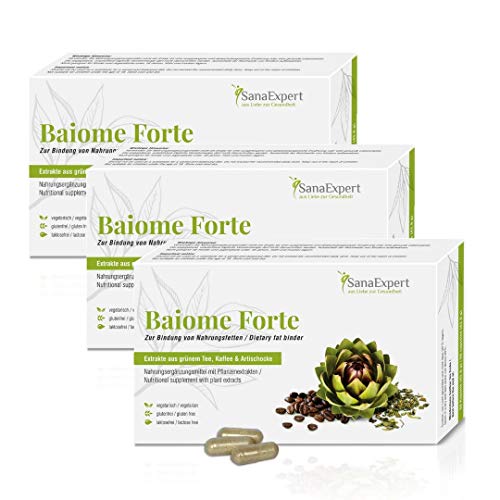 SanaExpert Baiome Forte Vorteilspack: 3 x 60 Kapseln, Pflanzlicher Fettbinder mit Artischocken-Extrakt, Kaktus, Grüntee, Grüner Kaffee, vegetarisch, glutenfrei (3)