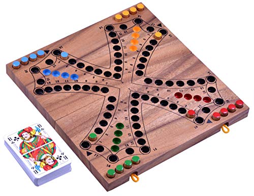 Logoplay Holzspiele Tock für 4 Spieler - Gesellschaftsspiel mit Spielkarten - Brettspiel aus Holz mit zusammenklappbarem Spielbrett